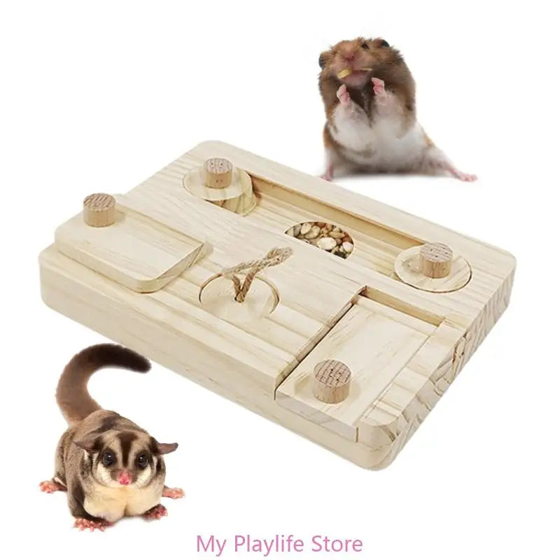 Small Pet Hamsters Foraging Feeder Toy Wooden Puzzle Game Feeding