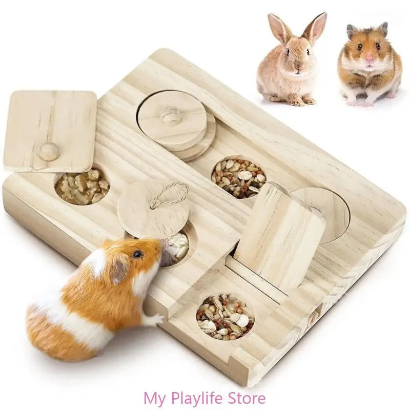 Small Pet Hamsters Foraging Feeder Toy Wooden Puzzle Game Feeding